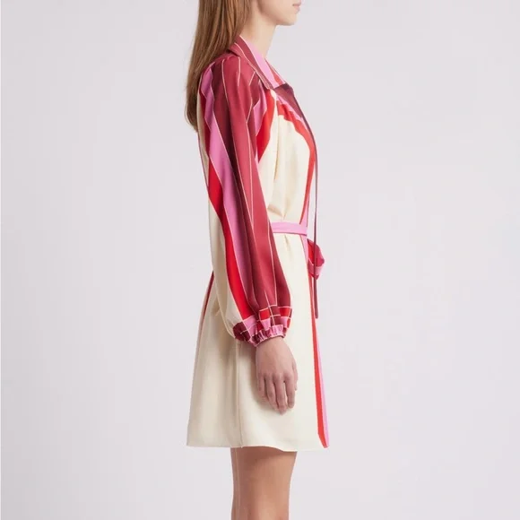 Red and Pink Cocktail Mini Dress with Bishop Sleeves - Picture 3 of 6